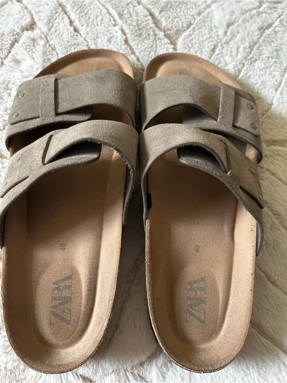 ZARA Taupe Suede Double Buckle Sandals - Picture 5 of 6
